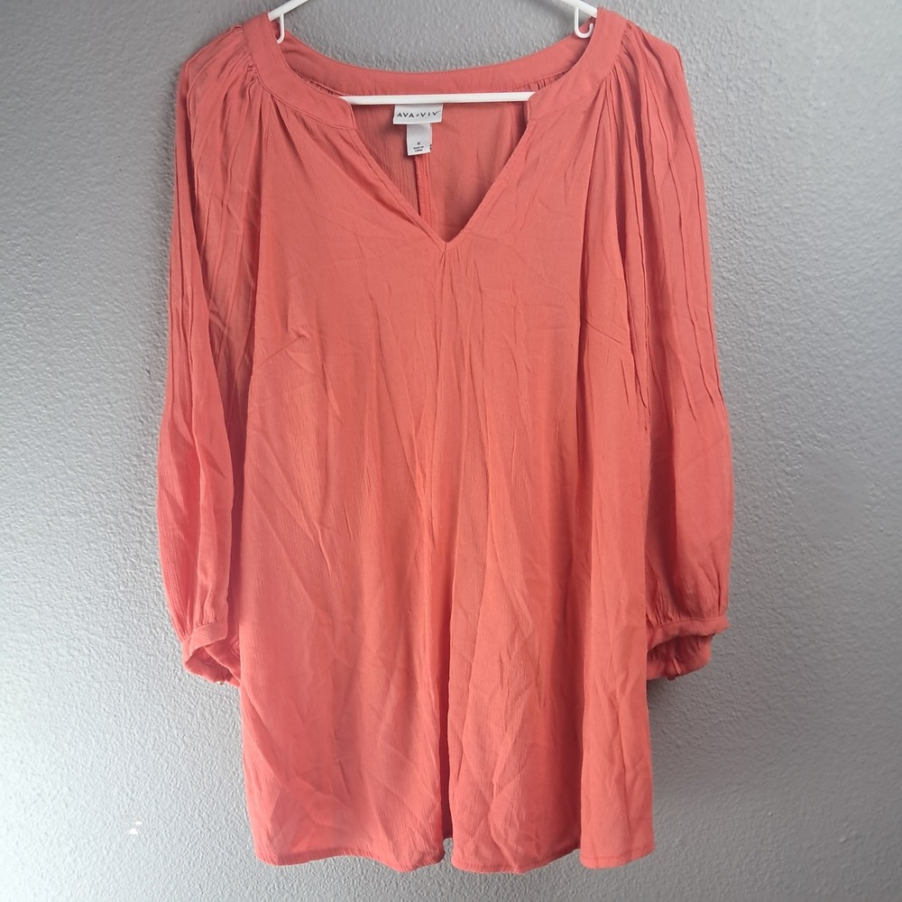 Ava & Viv Coral Dress V-Neck Long Sleeve Casual Tunic Dress Size X